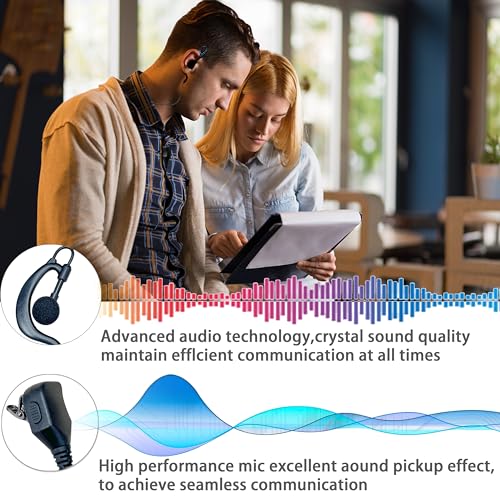 SHON Walkie Talkie Headset with Mic, Compatible Kenwood Baofeng and Retevis Radios 2 Pin G-Shaped Ear Hook for Police Law Enforcement (6 Set/Black) - size: M/6 Set