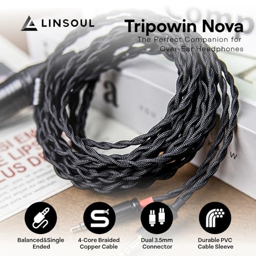 Linsoul Tripowin Nova 2M Over-Ear Monitor Headphone Cable | 4-Strand Silver Foil/OCC Hybrid Upgrade Cable , Dual 3.5mm to 4.4mm/3.5mm/XLR Plug, for Musicians Audiophiles, 3.5mm, Black - style: 3.5mm