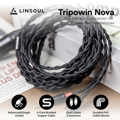 Linsoul Tripowin Nova 2M Over-Ear Monitor Headphone Cable | 4-Strand Silver Foil/OCC Hybrid Upgrade Cable , Dual 3.5mm to 4.4mm/3.5mm/XLR Plug, for Musicians Audiophiles, 4.4mm, Black - style: 4.4mm