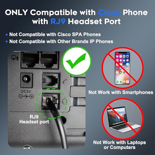 MKJ RJ9 Telephone Headset with Microphone Noise Canceling for Cisco Phone | Corded Dual Ear Call Center Headphone Compatible with Cisco Phone 7821 7841 7941G 7942G 7945G 7960G 7975G 8841 8865 9975