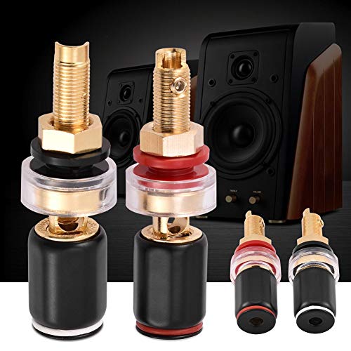 Welding Copper Terminal, 2 Pcs Copper Binding Post Terminal Black and Red 4mm Banana Plug Binding Post for Speaker