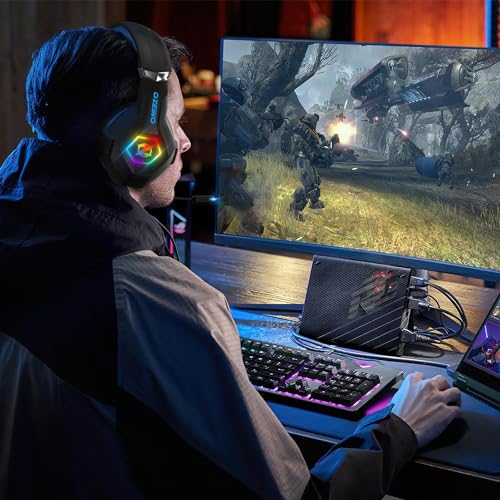 Ozeino Gaming Headset for PC, Ps4, Ps5, Xbox Headset with 7.1 Surround Sound, Gaming Headphones with Noise Cancelling Mic RGB Light Over Ear Headphones for Xbox Series X/S, Switch-Blue - color: Blue