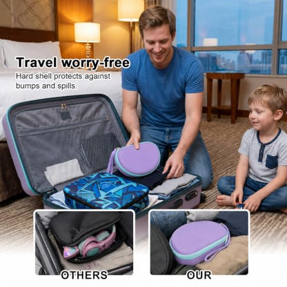 Headphone Case for Riwbox CT-7 Pink/for Jack CT-7S Cat Green 3.5mm/ for iClever IC-HS01/for Picun/for FosPower Bluetooth Wireless Over-Ear Headphones Headset Box Only,Purple | Headphone case for kids, hard EVA shell, mesh pocket, fits cat-ear over-ear mod
