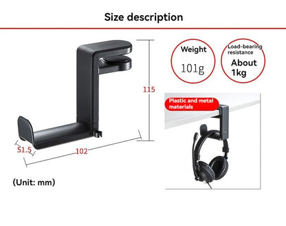 No-Drill Desk Clamp Headphone Hook – 360° Rotating Headphone Stand with Multi-Functional Storage Hanger for Office, Gaming & Home Use (White) - color: White