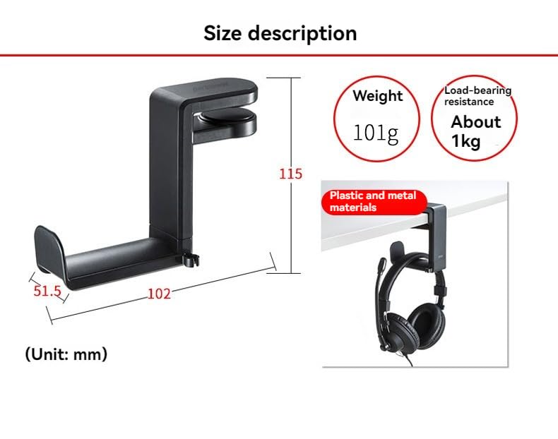 No-Drill Desk Clamp Headphone Hook – 360° Rotating Headphone Stand with Multi-Functional Storage Hanger for Office, Gaming & Home Use (Double Hook Black) - color: Double hook Black