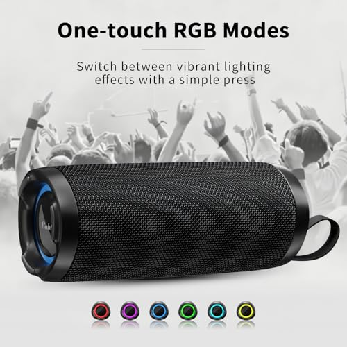 Bobtot Portable Bluetooth Speaker 15W, IPX6, Black | TWS Pairing, 15H Playtime, RGB, Powerful Sound with Dual Bass for Outdoor, Party, Shower, Camping, Travel - color: Black