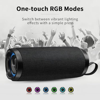 Bobtot Portable Bluetooth Speaker 15W, IPX6, Black | TWS Pairing, 15H Playtime, RGB, Powerful Sound with Dual Bass for Outdoor, Party, Shower, Camping, Travel - color: Black