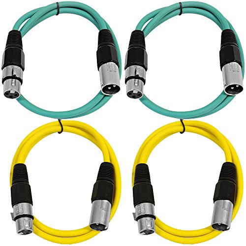 Seismic Audio - SAXLX-2-4 Pack of 2' XLR Male to XLR Female Patch Cables - Balanced - 2 Foot Patch Cord - Green and Yellow - color: Green and Yellow