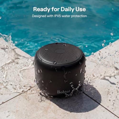 Bobtot Portable Bluetooth Speakers with Strap Easy to Carry Mini Speaker | Wireless IPX5 Waterproof with Loud Stereo Sound, 20 Hours Playtime, Rechargeable Battery, Built-In Microphone, Black - color: Black
