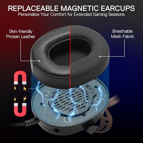 Redragon H730 USB Wired Gaming Headset - 53mm Drivers, 360° Spatial Sound, Detachable Noise-Canceling Microphone, Magnetic Replaceable Ear Cushions, Over-Ear Headphones Works for PC/PS4, Black - color: Black
