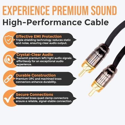 Elite Audio Pro Series | 20ft 2-Channel RCA Cable | OFC | Triple Shielded - color: 2-Channel, size: 20' (ft)