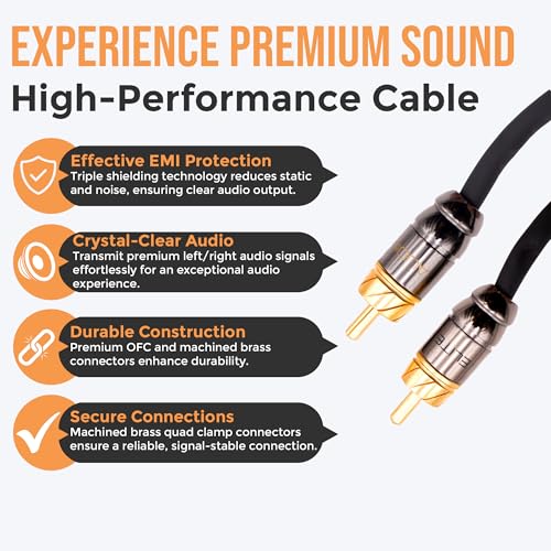 Elite Audio Pro Series | 3ft 2-Channel RCA Cable | OFC | Triple Shielded - color: 2-Channel, size: 3' (ft)