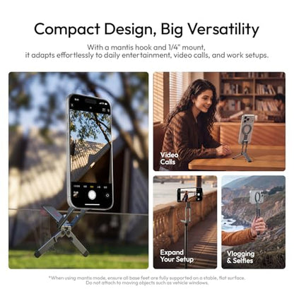 ULANZI MA62 Magnetic Phone Tripod Stand, Ultra-Slim 0.33in Pocket-Sized Foldable Kickstand, N52 Magnet Aluminum Alloy Mantis Hook Desktop Mount, 2.22oz Portable Mini Tripod for iPhone Android