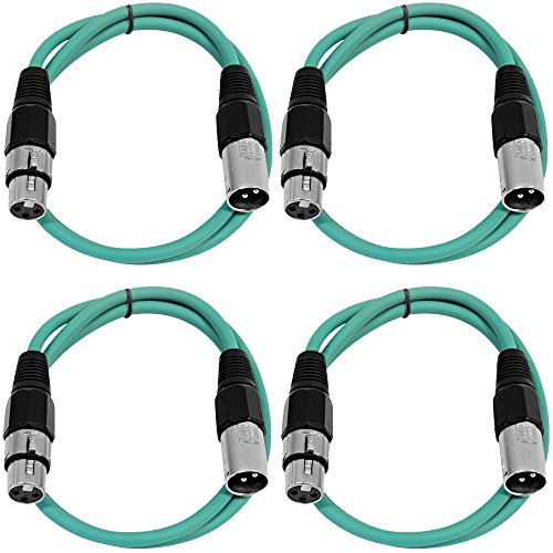 Seismic Audio - SAXLX-2-4 Pack of 2' XLR Male to XLR Female Patch Cables - Balanced - 2 Foot Patch Cord - Green and Green - color: Green and Green