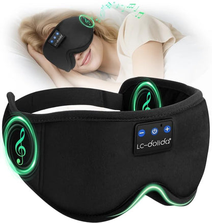 Sleep Mask with Headphones Bluetooth 5.4, LC-dolida Wireless Music Eye Mask for Sleeping Headphones with Soft Silk Cooling Breathable,Ultra-Thin Stereo Speaker for Side Sleepers-Raven - color: Raven