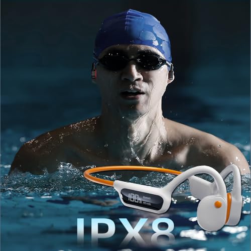 IHAO Swimming Headphones True Bone Conduction Open Ear Headset MP3 Player Built-in 32G Memory IP68 Underwater Waterproof Stereo Bluetooth Earphone for Driving Bicycling Running Skiing-X10 White - color: X10 White
