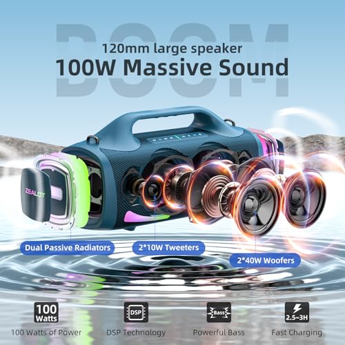ZEALOT Bluetooth Speaker, 120W Booming Sound Speakers Wireless, Dual Pairing, XBass, BT 5.3, 24000mAh Power Bank, Portable Outdoor Waterproof Speaker for Camping, Beach Party（Dark Blue） - color: Dark Blue