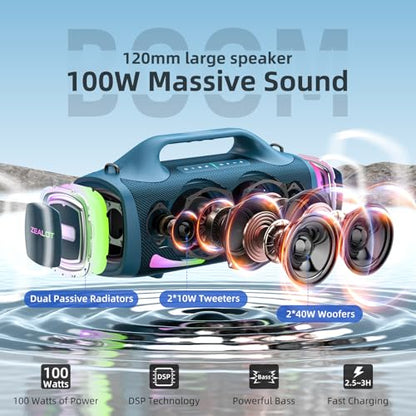 ZEALOT Bluetooth Speaker, 120W Booming Sound Speakers Wireless, Dual Pairing, XBass, BT 5.3, 24000mAh Power Bank, Portable Outdoor Waterproof Speaker for Camping, Beach Party（Dark Blue） - color: Dark Blue