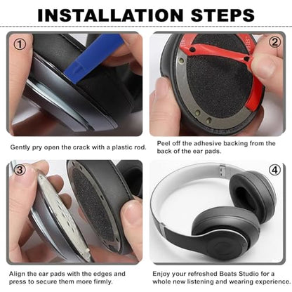 Replacement Ear Pads Cushions Compatible with Beats Studio 3.0/2.0, Headphone Ear Covers with High Density Memory Foam, Soft Leather, Headphones Replacement Earpads. (Light Grey)