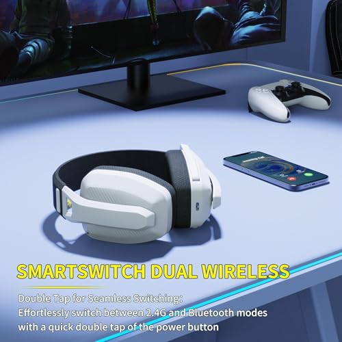 BINNUNE 2.4GHz Wireless Gaming Headset with Mic for PS5, PS4, PC, Mac, PlayStation 4 5, Bluetooth Gaming Headset with Flip Microphone,Headphones for Laptop Computer (Gray)
