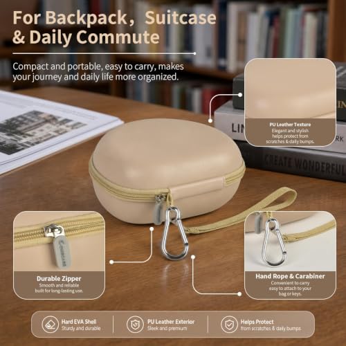 Comecase Headphone Case Compatible with JBL Tune 720BT 770NC, Khaki | Hard Shell Travel Storage for Foldable Over-Ear Headphones, with Mesh Pocket for Cables. Case Only, Headphones Not Included - color: Khaki