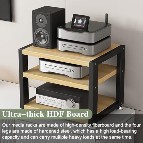 UrbanUp Audio Cabinet Rack Small Space Saving Stereo Cabinet Audio Rack Tower, Lightweight AV Media Stand for Electronics, Wood Texture Router Modem Organizer(3 Tier) - size: 3 Tier