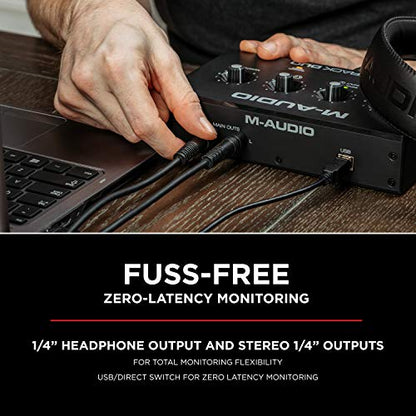 M-Audio M-Track Duo – USB Audio Interface for Recording, Streaming and Podcasting with Dual XLR & HDH40 – Over Ear Studio Headphones with Closed Back Design