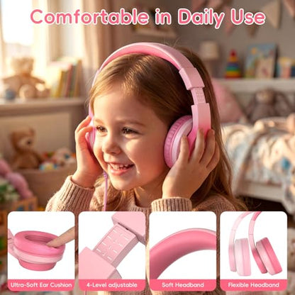 Candy Bila USB C Kids Headphones for School,Wired Over-Ear for Boys Girls | 85dB Safe Volume, Stereo Sound, Adjustable headband, Foldable ,Compatible USB-C Plug iPads,Tablets, Laptops, Light Pink - color: Light Pink