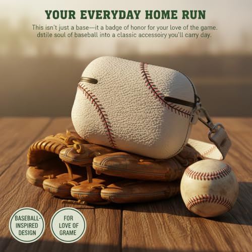 Baseball AirPods Pro 3 Case 2025, Premium PU Leather Protective Cover with Keychain, Cute Hard Shell Earbuds Case, White - color: (Baseball-05), size: Compatible with Airpods Pro 3(Model A2700/A2931)