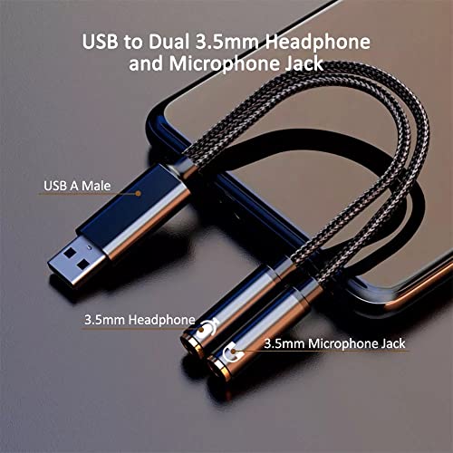 USB to 3.5mm Jack Audio Adapter, USB Audio Cable, External Sound Card USB to Headphone and Mic Adapter, USB 2.0 Male to Dual 3.5mm Female Headset TRS Jack for PS4, PC, Laptop, Gaming Headset Headphone