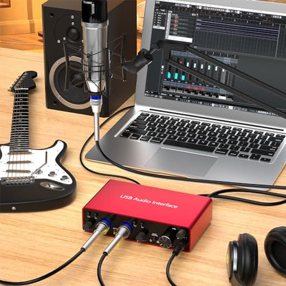 USB Audio Interface 4 Line Outputs & 2 Line Inputs with 48V Phantom Power 24Bit/192kHz for the Musicians, Vocalist, Podcaster, Works with Most DAWs and Recording Software(AR007-4 Line Outputs)