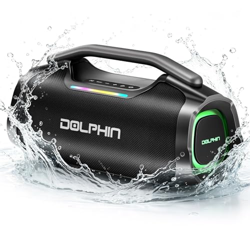 TWS Portable Bluetooth Speaker, 55W Bass, IP67 Waterproof for Outdoor Party | Mic input for karaoke, ABS rugged for pool, garage, trail, Loud Deep Bass 2600mAh plays 6H for Travel, House, Beach, Camping