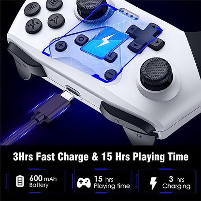 Switch Controller, Wireless Switch Controller for Switch/Switch Lite/Switch OLED, Extra Switch Controller with Paddles, Programmable Switch Remote Control with Back Buttons,Wake-up,Turbo-White - color: White+Black