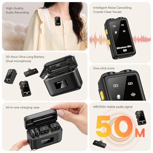 2-in-1 Mini Microphone for iPhone: Wireless Lavalier Microphones for iOS/Plug-Play Mini Mic with Noise Reduction, Lapel Microphone Plug-Play for Interview Video Podcast Vlog YouTube TikTok (F37)