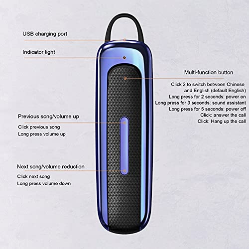 Goshyda Headset, Single Ear Hanging Business Earbuds, Bluetooth Handsfree Earpiece with Microphone, 500 Hours Standby Time Driving Headset (Blue)