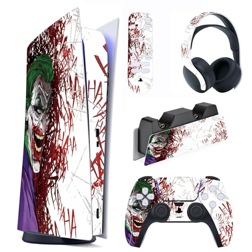 PlayVital Full Set Skin Decal for ps5 Console Digital Edition, Sticker Vinyl Decal Cover for ps5 Controller & Charging Station & Headset & Media Remote - Clown Hahaha - color: Clown Hahaha