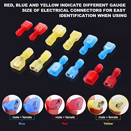 Twidec/100PCS Nylon Spade Connectors Kit 22-10 Gauge Male and Female Wire Spade Terminal Quick Disconnect Fully Insulated Wire Crimp Connector for Automotive Marine - color: Multicoloured Nylon 100PCS