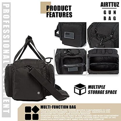Range Bag | Gun Range Duffle Bag for Handguns and Ammo,USA Flag Patch Included. - color: Black