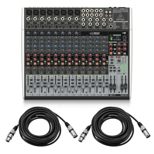 Behringer XENYX X2222USB Premium 22-Input 2/2-Bus Mixer, Bundle With 2x H&A XLR M to F Cable 25'