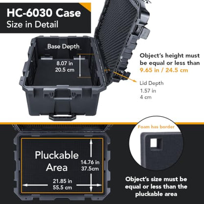 Lykus HC-6030 Large Waterproof Hard Case with Wheels and Customizable Foam, Interior Size 23.5x16.8x10.7 inch, Suitable for large electronic equipment and more | IP67 Waterproof, Pluckable Foam, Suitable for Cameras, Lenses, Electronic Equipment and More