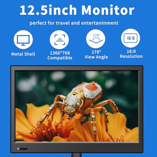 Jexiop 12.5 inch Security Monitor,Small Monitor with Speaker,Remote Control/HDMI/VGA/BNC/RCA Interfaces in for Home | Office | Warehouse Surveillance | RV