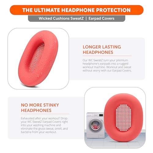 WC SweatZ XM5 - Patented Earpad Sweat Covers for Sony WH1000XM5 by Wicked Cushions | Full 360 Earpad Protection | Sweatproof & Easily Washable | Red - color: Red