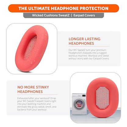 WC SweatZ XM5 - Patented Earpad Sweat Covers for Sony WH1000XM5 by Wicked Cushions | Full 360 Earpad Protection | Sweatproof & Easily Washable | Red - color: Red