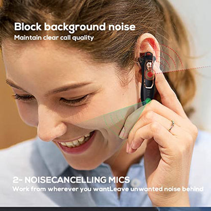 Micool Bluetooth Earpiece, Noise Canceling Trucker Headset, 30H Talking Time, 2 Microphones, Hands Free Bluetooth Earpiece for Cell Phones, Long Battery Life for Work