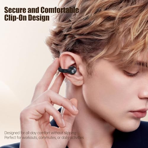 Open Ear Headphones, Bluetooth 5.4 Clip On Headphones, 40H Playtime Wireless Stereo Earbuds with LED Digital Display, Lightweight Stylish Open Earphones for Daily Use, Commuting and Travel Relax