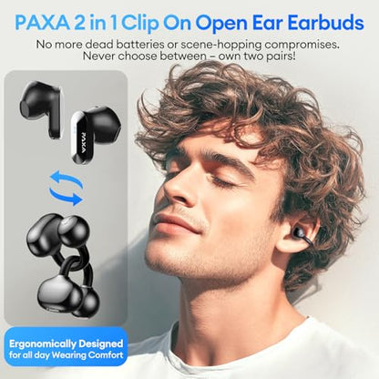2 in 1 Clip on Open Ear Headphones Wireless Earbuds, 0 Delay Bluetooth 6.0, Ultra-long 140H Play, Auto L-R Recognition Touch Control, Hybrid Noise Reduction for Work Fitness Daily Use, Ctbuds Black - color: A-Black