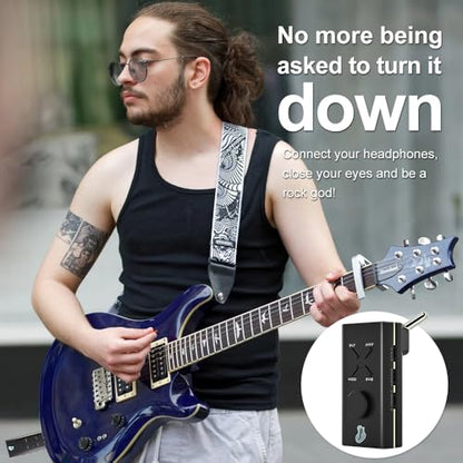 Guitar Headphone Amp, Mini Guitar Headphone Amplifier USB Rechargable Portable Pocket Guitar Amplifier with 24 Guitar Effects (Black) - color: Black