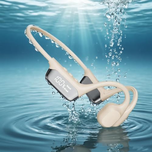 Swimming Headphones Bone Conduction Open Ear Headset MP3 Player Built-in 32G Memory IP68 Underwater Waterproof Stereo Bluetooth Earphone LED Screen for Driving Bicycling Running Skiing-S10 White - color: Swim Headphone X6 White