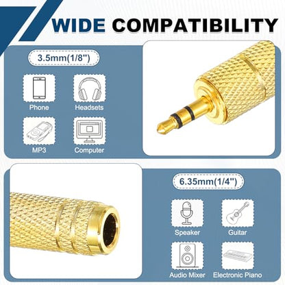 MECCANIXITY 4Pcs TRS 3.5mm Male to 6.35mm Female 1/8" Plug to 1/4" Gold | Stereo Headphone Adapter, Jack, Audio Converter, Nickel Plated, for Guitars Speakers Laptops Signal Conversion - color: Gold
