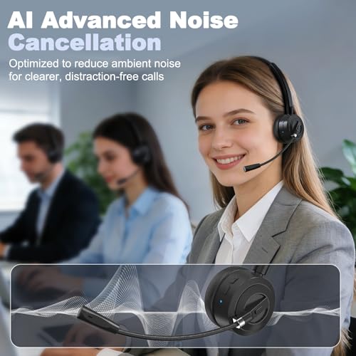Bluetooth Headset with Microphone, Single Ear Wireless Headset for Cell Phones